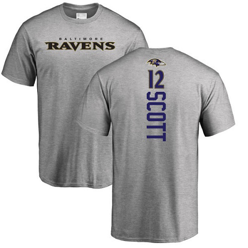 Men Baltimore Ravens Ash Jaleel Scott Backer NFL Football #12 T Shirt->nfl t-shirts->Sports Accessory